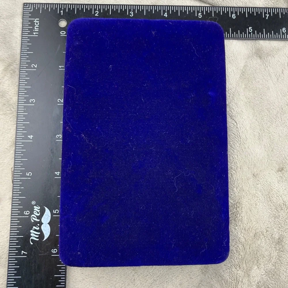 Vintage Jewelry Display Box Blue Velvet Hinged Satin Lining Storage Case